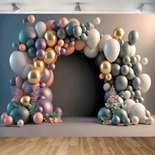 1 pieza Material de fondo fotográfico de paño de temática de cumpleaños de primer año del coche con globos coloridos