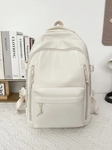1pc Nylon Zipper Closure Fashionable Unisex Backpack With Simple Design, Suitable For Daily Use