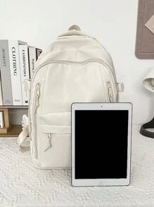 1pc Nylon Zipper Closure Fashionable Unisex Backpack With Simple Design, Suitable For Daily Use