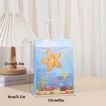 12 قطعة مجموعة مختلطة من أكياس الورق البني بطبعات بحرية لهدايا المناسبات، أعياد الميلاد، التسوق، الحمل والديكور، عيد الميلاد