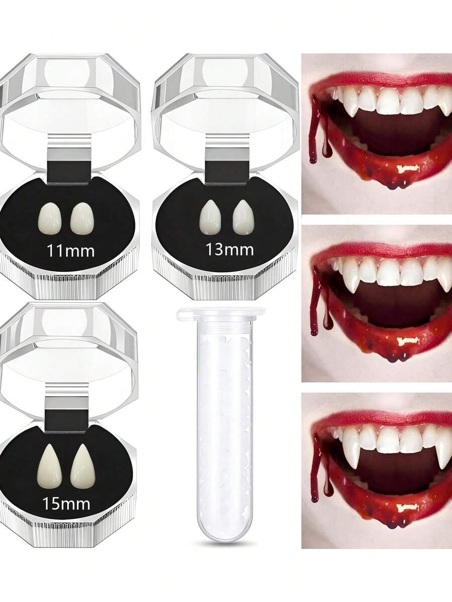 Vampire Fangs - Realistic Fake Teeth In 3 Sizes, Costume Prop For Role Playing, Vampire Outfit Accessory For Parties And Halloween - Beige - View 1