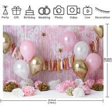 1 pieza Material de fondo fotográfico de paño de temática de cumpleaños de primer año del coche con globos coloridos