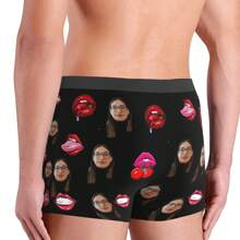 Cuecas Engraçadas Personalizadas para Homens, Namorado, Marido, Cuecas Boxer com Foto do Rosto, Presentes do Dia dos Namorados para Ele - Preto - Visão 5
