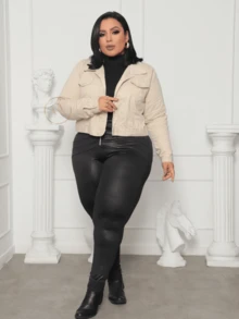 Plus Size Denim Jackets - Beige - View 5