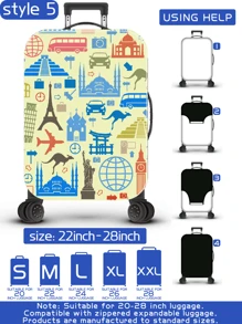 Cubierta protectora de equipaje con estampado personalizado de matasellos, sello postal, sello de equipaje, nombre de ciudad, estilo de hito famoso, proceso de producción mejorado, proceso de fijación elástica general, tela elástica reforzada, lavable, muy adecuada para viajes de negocios, viajes, facturación de equipaje, apta para cajas de 20-28 pulgadas. Bolsa para accesorios escolares