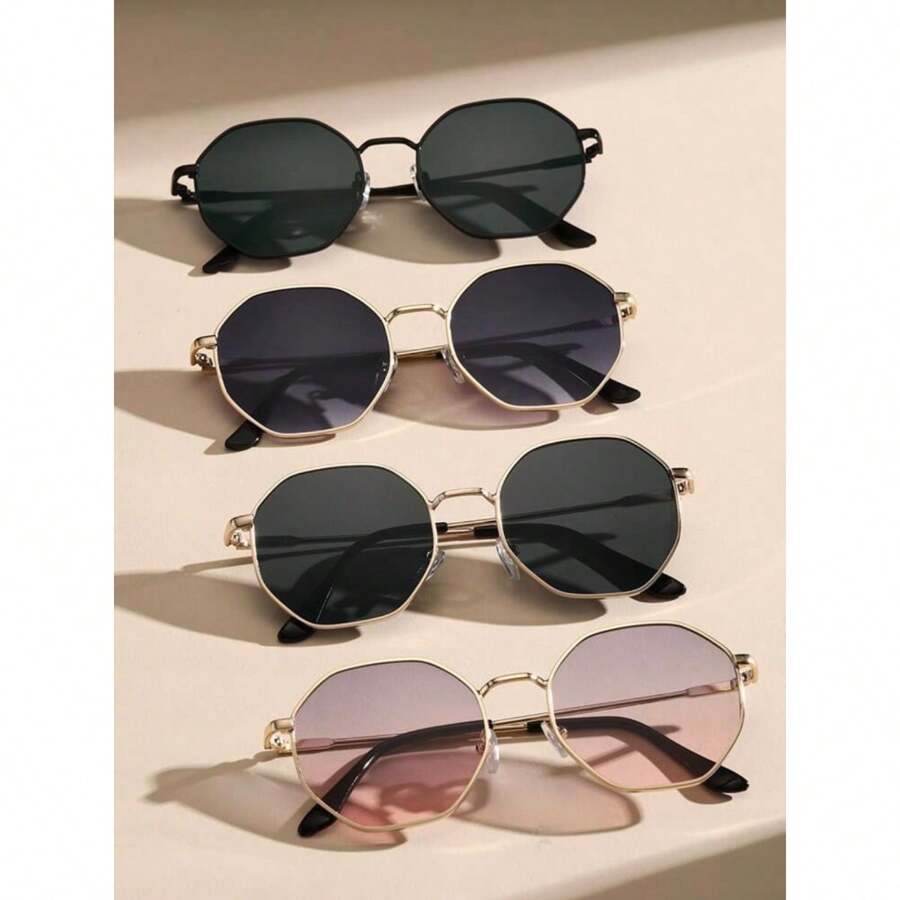 conjuntos 4 piezas gafas de sol con marco metalico, estilo Y2K cool, diseño geometrico para mujeres y hombres, adecuadas para vacaciones playa y uso diario. con proteccion UV400 - Multicolor - Ver 1