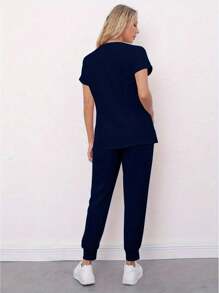 Women Two-Piece Outfits - Navy Blue - View 4