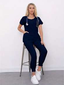 Women Two-Piece Outfits - Navy Blue - View 3