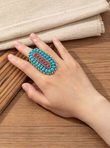 European And American Bohemian Style Vintage Long Zinc Alloy Turquoise Ring For Women, Suitable For Daily And Party Wear. - Long - View 9
