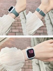 2 Peças Pulseira de Relógio de Silicone com Bloco de Cores e Abelha Fofa, Pulseira Ajustável Confortável e À Prova d'Água, Combinada com Capa Protetora de Silicone Vazada, Compatível com Apple Watch Series Ultra/SE/11/10/9/8/7/6/5/4/3/2/1, Tamanho 38/40/41/42/44/45/46/49mm - Multicolor (sem relógio) - Visão 3