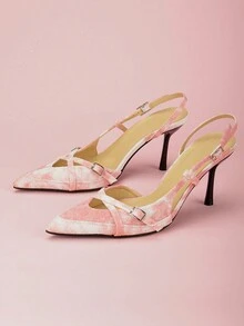 Buckles Belt Pointed Toe Pink Heels Hollow Out Slingback Women Thin Heel Shoes Cross Band Party High Heel Pumps Prom Charming Shoes - Pink - View 6