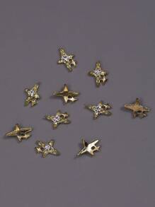 10pcs Glamorous Starry Nail Art Decorations, Sparkling 3D Gold Alloy Nail Accessories, Essential Nail Art Supplies For Nail Technicians, Nail Charm!
