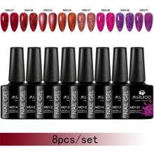 Set/Kit 8 pezzi da 8ml di smalto gel unghie glitterato, serie di colori viola, rosa, marrone, rosso, smalto semipermanente, da immergere, per unghie UV LED, per manicure