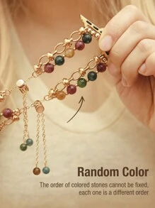 1pc Women's Colorful Cat Eye Stone Metal Band Strap Compatible With 38/40/41/44/45/49/42/46mm Series 11/SE3/Ultra3/Ultra/SE/SE2/10/9/8/7/6/5/4/3/2/1 - Colored Stone-gold Chain - View 5