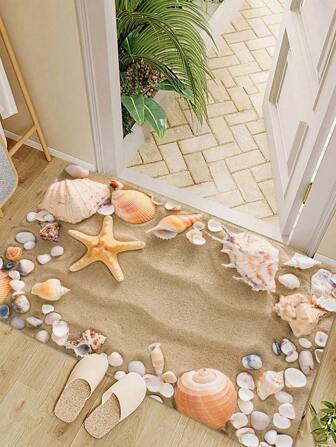 1pc Ocean Coastal Bathroom Rug, Non Slip Standing Floor Mat, Funky Laundry Room Bathmat, Washable Small Cute Shower Carpet, Home Decor Accessories, House Essential Must Have, Room Decor