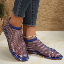 Women's Rhinestone Pattern Sandals, Soft Bottom Hollow Out Sandals, Shiny Beach Shoes, Lightweight Sexy Women Shoes, Women's Rhinestone Decorated Flat Sandals - Blue - View 4