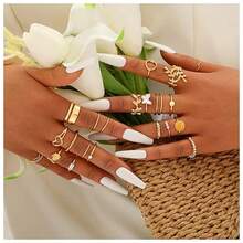 24 Pcs Gold Vintage Knuckle Rings Set For Women, Boho Dainty Stackable Midi Finger Rings, Snake Butterfly Signet Fashion Ring Pack Jewelry Gifts. - Gold - View 5