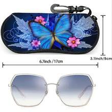 藍色蝴蝶印花眼鏡盒，時尚通用太陽眼鏡和讀書眼鏡盒套，便攜式眼鏡收納盒 - 彩色 - 查看 3