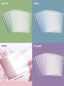 10pcs A4 Ombre Expanding File Folders, Thick Plastic Clear Document Binder Clips, Random Colors - Multicolor - View 3