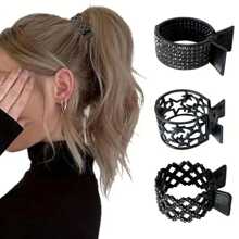 Zwarte haarklemmen Metalen klemmen met strass-steentjes Haarklemmen voor hoge paardenstaarten en dik lang haar