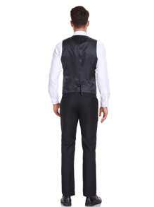 Conjunto de chaleco y pantalón negro para hombre, incluye corbata con rayas negras - Negro - Ver 2