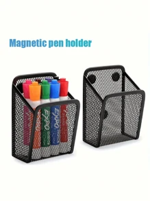 Magnetic Mesh Pen Holder 1 Basket,Metal Iron Mesh Pen Holder,  Square Minimalist Clutter Storage Iron Magnetic Pen Holder,  Powerful Magnet For Whiteboard, Refrigerator And Locker, For Office Literature And Creativity ,Magnet Adsorption, Organise Markers, Pens, Pencils, Refrigerator, Whiteboard, Locker Accessories - Multicolor - View 12