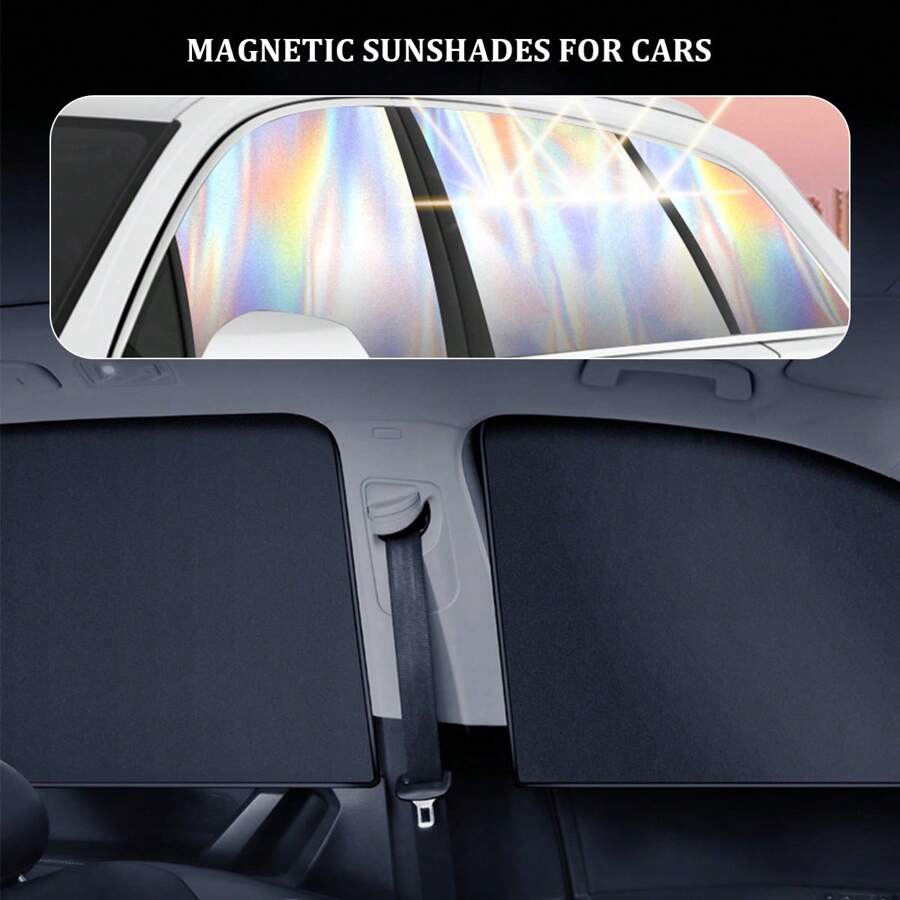 Magnetyczna osłona przeciwsłoneczna do samochodu w kolorze laserowym, nieprzezroczysta letnia zasłona okienna z izolacją termiczną w kolorze tytanowo-srebrnym, opcjonalnie: 1 szt. Czarna/srebrna strona kierowcy, 1 szt. Czarna/srebrna strona pasażera, 1 szt. Czarny/srebrny tył.
