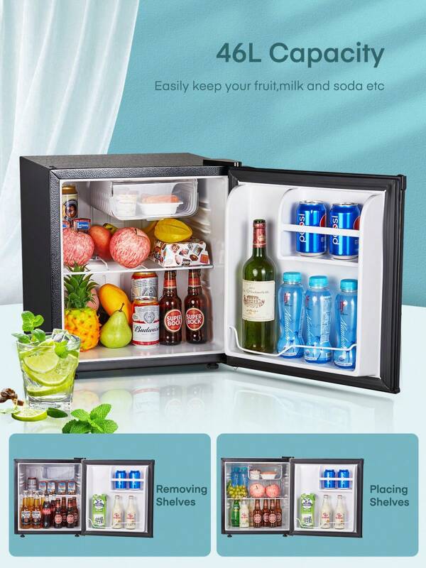 Compact Mini Fridge 1.6 Cu. Ffor Bedroom, Small Refrigerator With Freezer, Low Noise Mini Fridge For Office, Dorm, Gaming Room, Black