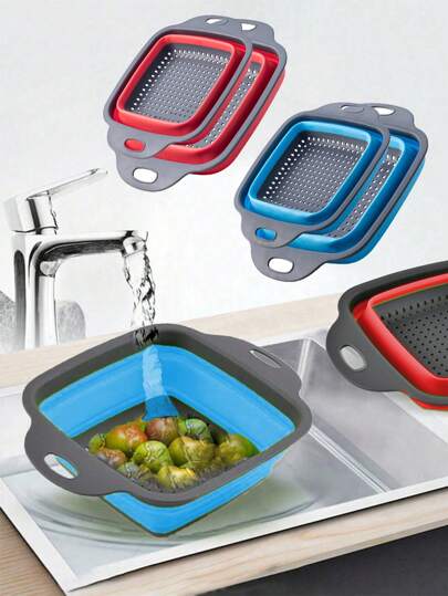 1pc/2pcs Large/Small Foldable Draining Basket, Collapsible & Convenient Home Tool For Kitchen & Dining, Ideal For Cleaning Vegetables & Fruits With Quick Water Drainage,Food,,Kitchen,Travel,Kitchen Items,Kitchen Tools,Kitchen Things.