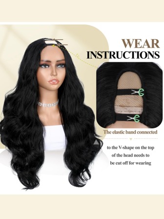 U-Teil Yaki Perücke Körperwelle Synthetische Perücken für Frauen schwarzes Haar V-Teil Perücken Upgrade Glueless Vollkopf Clip-In Halb Perücken für V-förmige Perücken ohne Haarausfall dünner Teil Perücke
