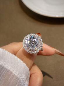 1pc 5 Carat Moissanite Engagement/Wedding Ring, S925 Sterling Silver Romantic Starry Ring, Eternal Luxurious Ring, Anniversary Ring, Luxury Jewelry, Gift For Women, Diamond Ring - Silver - View 3