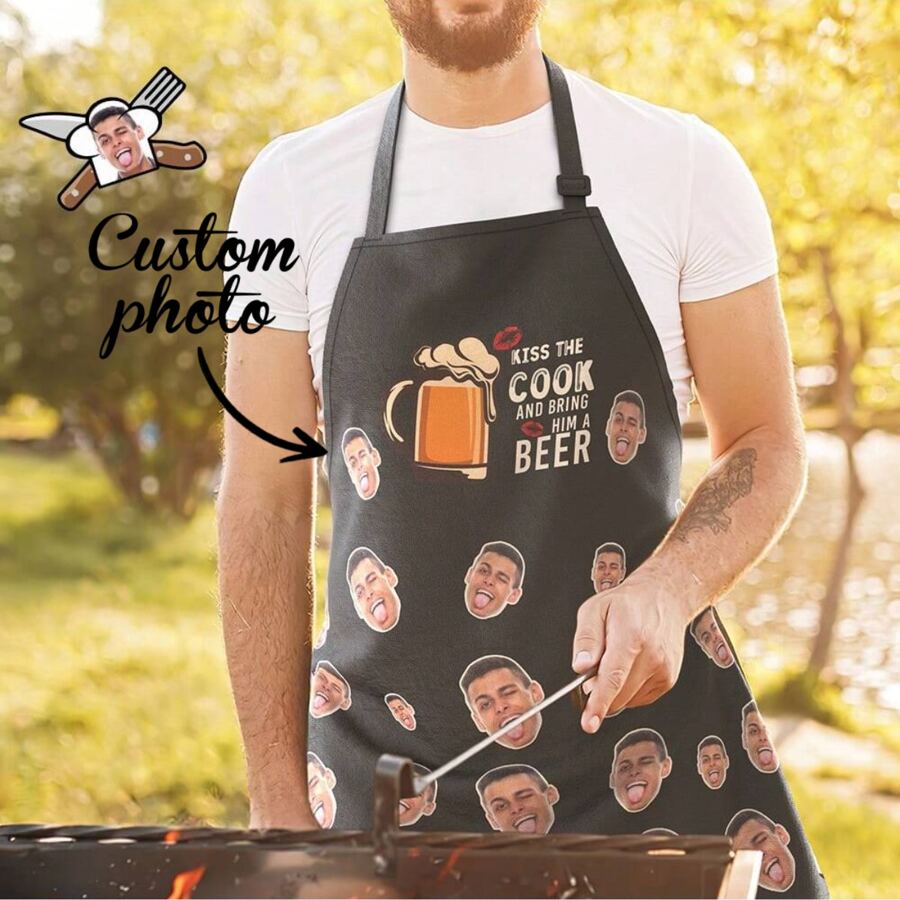 1pc Custom Apron, Personalized Apron, Customized Apron For Women, Men, Dad-To-Be, Custom Face Apron With Waterproof Fabric. Personalize With Photo, Logo, Picture, Text, Ideal Chef Cook Apron For Women, Men, Mom, Husband, Girlfriend, Boyfriend. Perfect For Valentine's Day, Father's Day, Mother's Day, Birthdays, Anniversaries, Weddings, Christmas, Gift For Him, Gift For Her