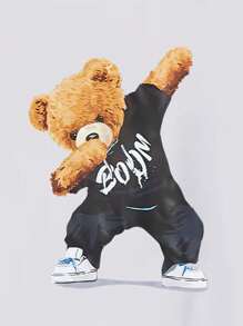 Camiseta Casual De Moda De Manga Corta Con Patrón De Oso Para Hombre, Ajuste Regular, Para Verano - Blanco - Ver 7