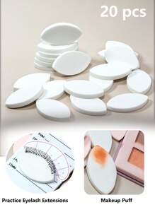 Paquet de 20 éponges pour extensions de cils réutilisables, tampon de maquillage blanc, applicateur d'éponge de maquillage, à sec ou humide, convient pour fond de teint, fard à joues, ombre à paupières, outil de beauté facile à contrôler également adapté pour la pratique d'extension de cils avec des éponges de maquillage