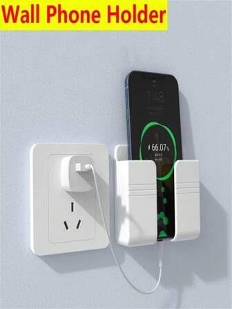 1 Pc Paste Wall Mounted Mobile Phone Holder Punch Free Storage Box TV Remote Control Cell Phone Plug Charging Support Phone Stand Compatible With IPhone, Android Phone, Gift For Birthday, Family, Friends Phone Accessories