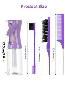 4pcs Comb Set With 200ml Spray Bottle For Teasing, Edging, And Back Brushing - Rat Tail Comb And Edge Comb, For Styling Women's Hair ,Hair Styling Tools Hair Accessories - Purple - View 3
