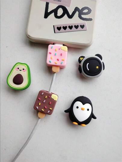 5pcs Cute Animal Design Cable Protectors For 18/20W Apple Data Cables, Protect Your Phone Cable, Fun Gift (Ice Cream/Penguin/Astronaut/Avocado Shaped) For Summer Holiday Charger Protector