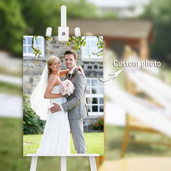 1 pieza Póster de boda personalizado con foto, cartel de 40*30cm, decoración de boda romántica para ceremonia, césped, interior y exterior, obra de arte colgante, Navidad