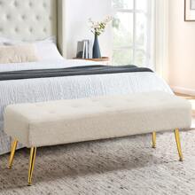 Furnistyle Ivory White Button Tufted Ottoman Bench, Faux Sherpa Fabric Ottoman, End Of Bed Bench Upholstered Entryway Bench Seat, Furry Bench With Solid Metal Legs, Vanity Bench For Makeup Room, Footstool Ottman Bench For Living Room