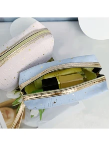 1pc Gold Foil Star Octagonal Cosmetic Storage Bag, Zipper Toiletry Bag, Portable Makeup Bag - Multicolor - View 6