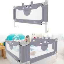 LILIIN Baby Bed Rail Fall Protection Bear Pattern Railing With Height Adjustable Children's Bed Rail Gray Portable Bed Guard Rail 150cm / 180cm / 200cm