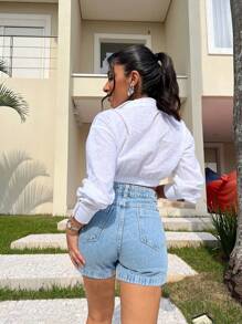 Women Denim Shorts - Medium Wash - View 3