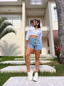 Women Denim Shorts - Medium Wash - View 5