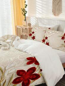 3pcs Duvet Cover Set (1*Duvet Cover + 2*Pillowcase, Without Core), 3D Floral Pattern Polyester Bedding Set, Soft Comfortable And Breathable Duvet Cover, For Bedroom, Guest Room