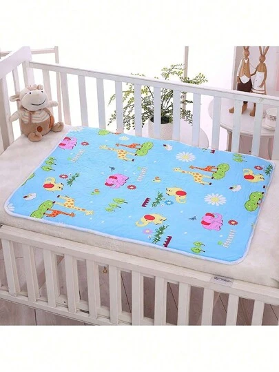 1pc Waterproof, Washable And Breathable Blue Animal Pattern Incontinence Pad For Baby, Elderly And Womenbaby Shower Family Decorations Gifts
