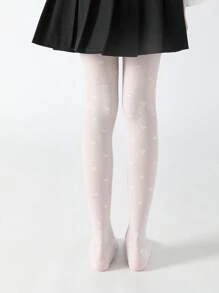 2 件装女童轻薄透气白色心形连裤袜，防勾丝连裤袜，适合日常穿着和返校穿着 - 白色 - 查看 3