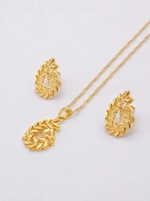 新款金色非洲飾品珠寶套裝杜拜婚禮新娘項鍊/吊墜/耳環女性禮物套裝 - 金色 - 查看 5