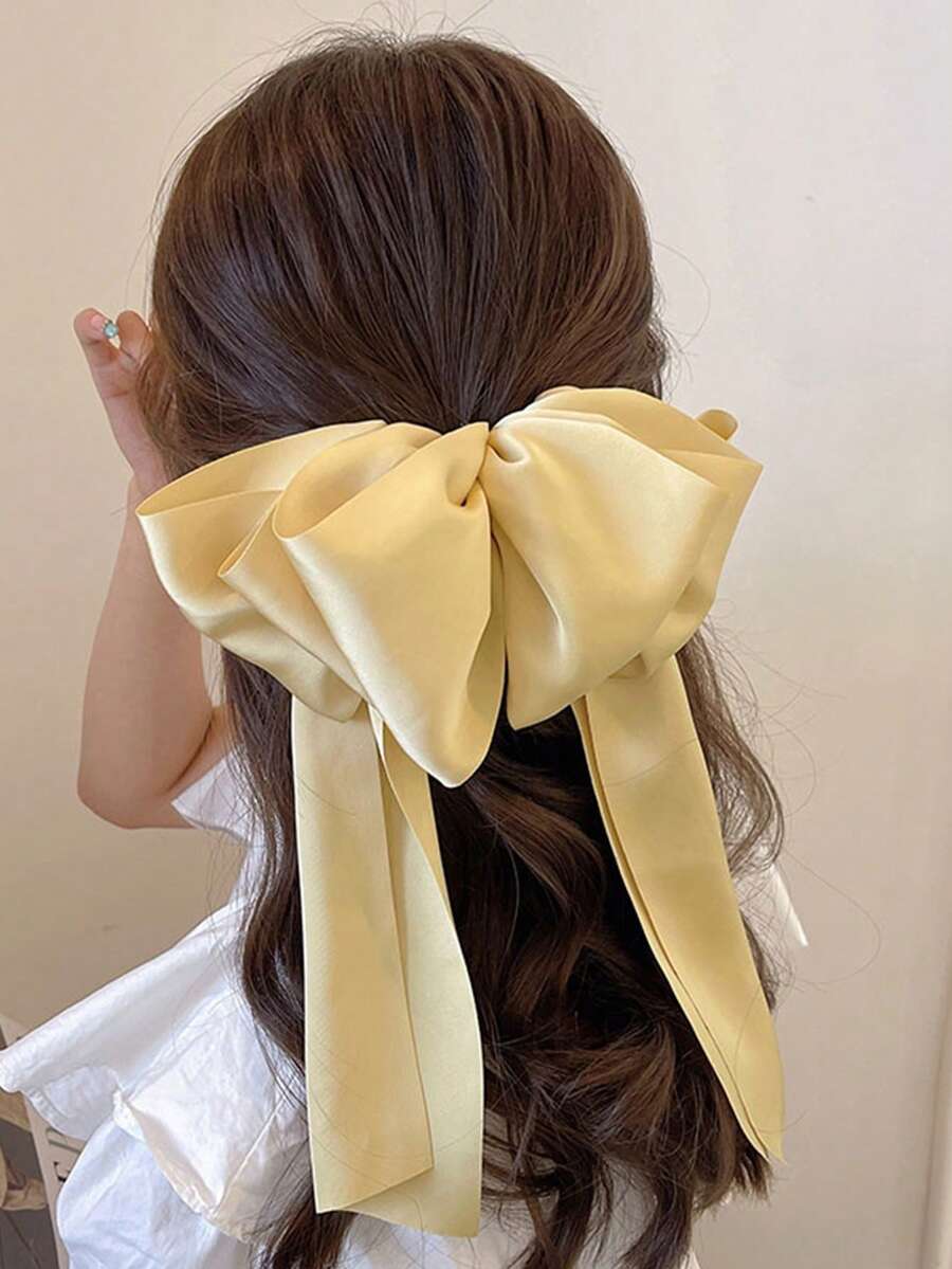 topshiny 1入新款黃色大蝴蝶結髮夾，法式簡約風格，優雅且時尚的髮飾，女性輕巧配戴 - 黃色 - 查看 1
