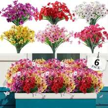 6 Bundles Artificial Flowers For Outdoor UV Resistant Faux Flowers No Fade Fake Plastic Plants Garden Porch Window Box Decorating ( 6 Colors )
