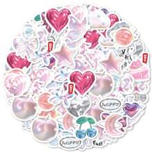 46张（23x2）珍珠白水晶图案闪亮贴纸，适用于办公笔记本、水杯、手提包、手机、剪贴簿、DIY装饰配件、派对、生日、毕业典礼、学习用品、书籍绘画贴纸、返校剪贴簿用品、趣味贴纸、笔记本电脑贴纸、Kindle手机贴纸 - 彩色 - 查看 2